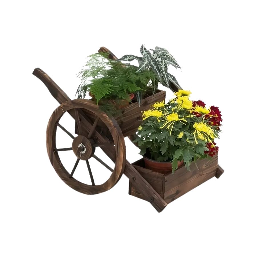 Chariot à Fleurs Rustique en Bois